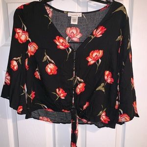 Quart length Light floral button up